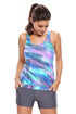 Bluish Print Blouson Tankini with Grey Swim Bottom
